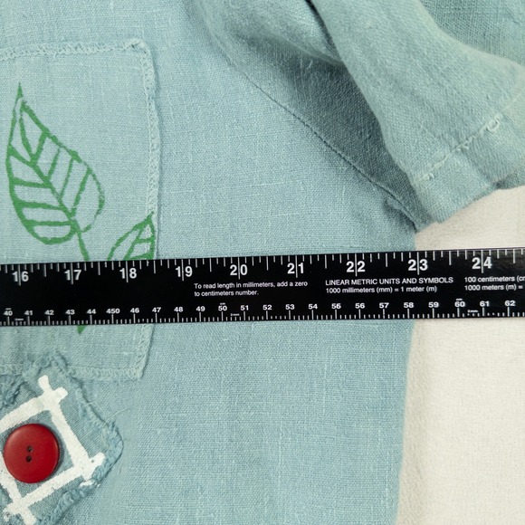 Cover Charge Shirt Womens One Size Blue Linen Button Up Patches Artsy Cottage - Picture 9 of 12